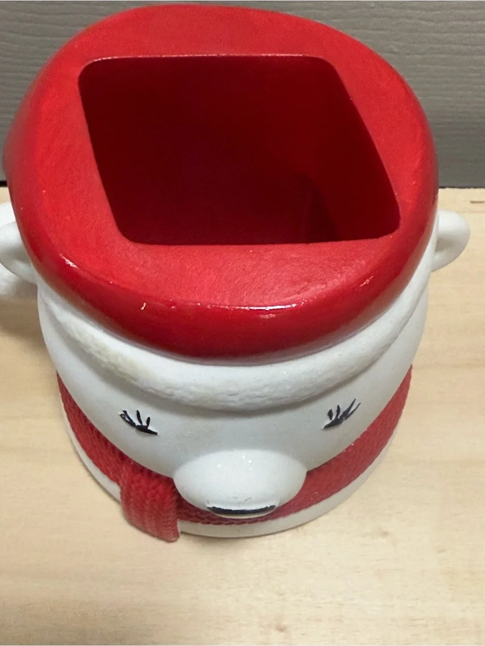 Bath & Body Works White Polar Bear hand soap Holder with Red Hat and Scarf